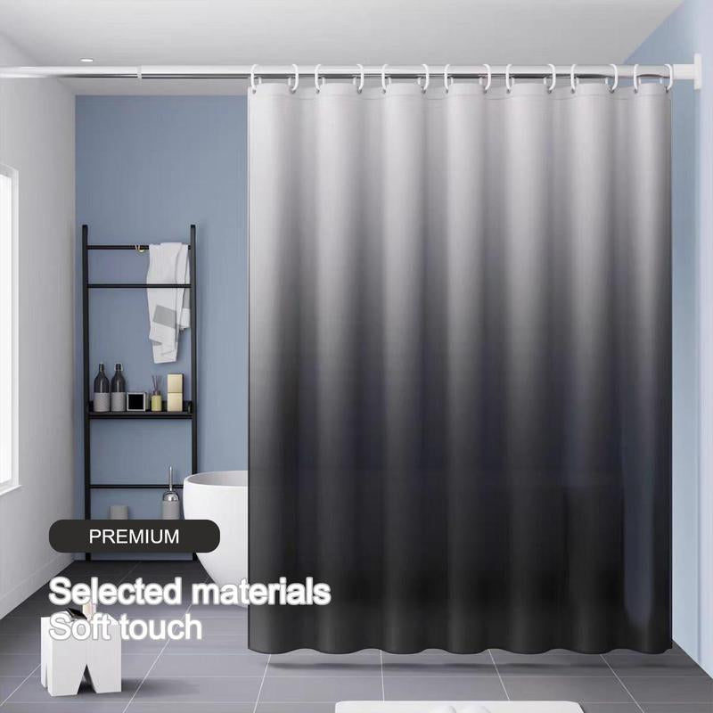 Gradient Gray Bathroom Curtain with 12Pcs Hooks, 1 Count Modern Simple Bathroom Curtain, Bathroom Accessories for Home Hotel Salon Dormitory Decor