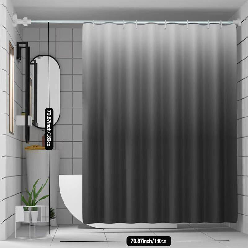 Gradient Gray Bathroom Curtain with 12Pcs Hooks, 1 Count Modern Simple Bathroom Curtain, Bathroom Accessories for Home Hotel Salon Dormitory Decor