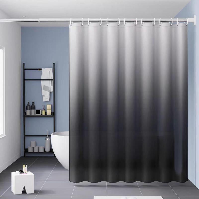 Gradient Gray Bathroom Curtain with 12Pcs Hooks, 1 Count Modern Simple Bathroom Curtain, Bathroom Accessories for Home Hotel Salon Dormitory Decor