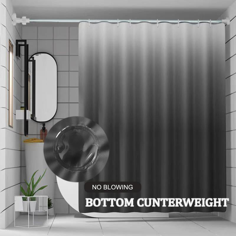 Gradient Gray Bathroom Curtain with 12Pcs Hooks, 1 Count Modern Simple Bathroom Curtain, Bathroom Accessories for Home Hotel Salon Dormitory Decor