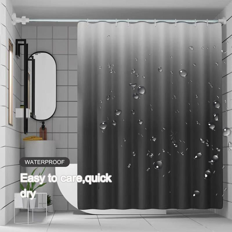 Gradient Gray Bathroom Curtain with 12Pcs Hooks, 1 Count Modern Simple Bathroom Curtain, Bathroom Accessories for Home Hotel Salon Dormitory Decor