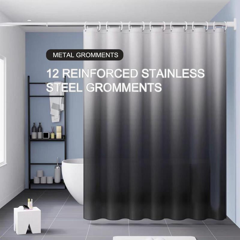 Gradient Gray Bathroom Curtain with 12Pcs Hooks, 1 Count Modern Simple Bathroom Curtain, Bathroom Accessories for Home Hotel Salon Dormitory Decor